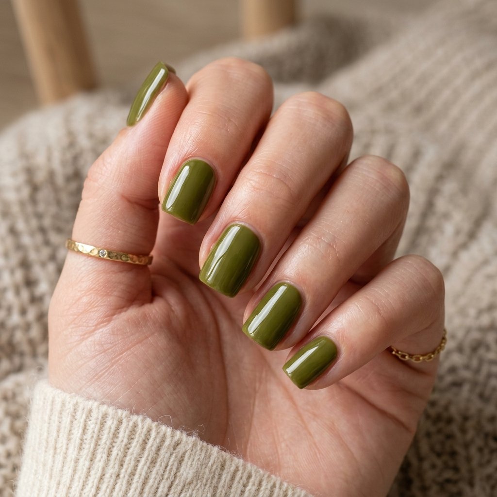 Olive Green Square Nails