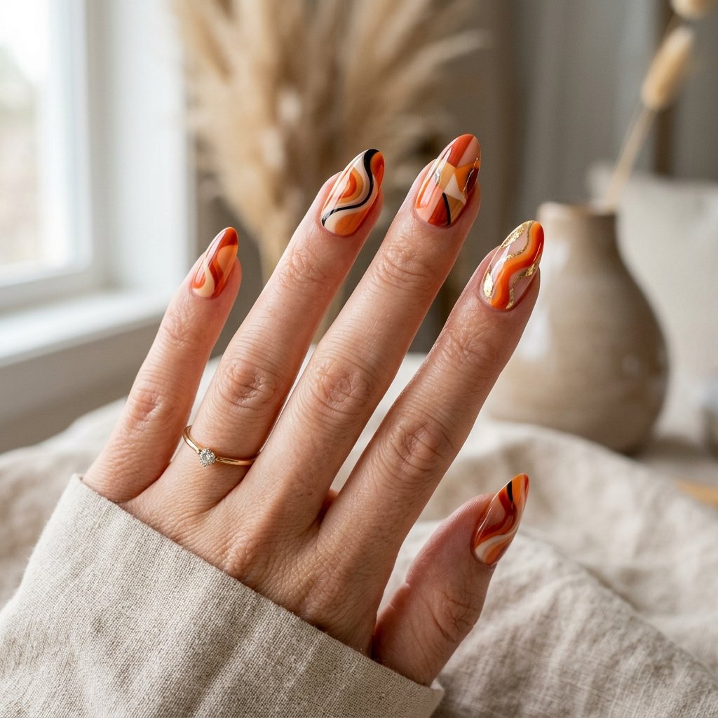 Orange Abstract Nails