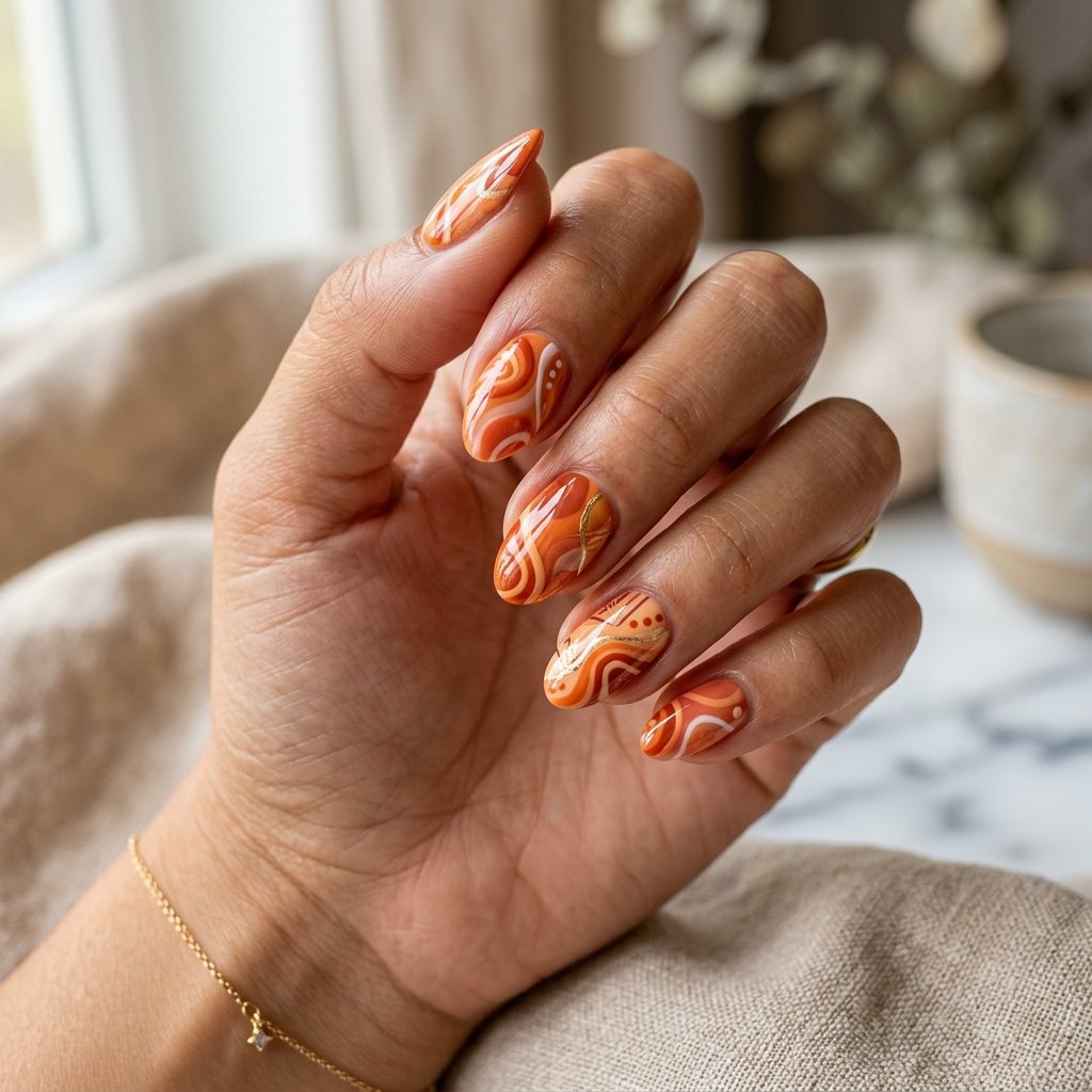 Orange Abstract Nails