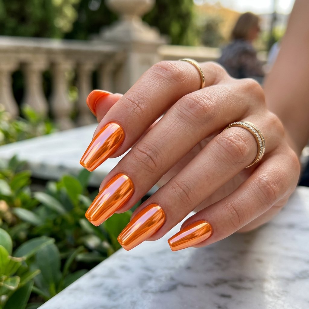 Orange Chrome Nails