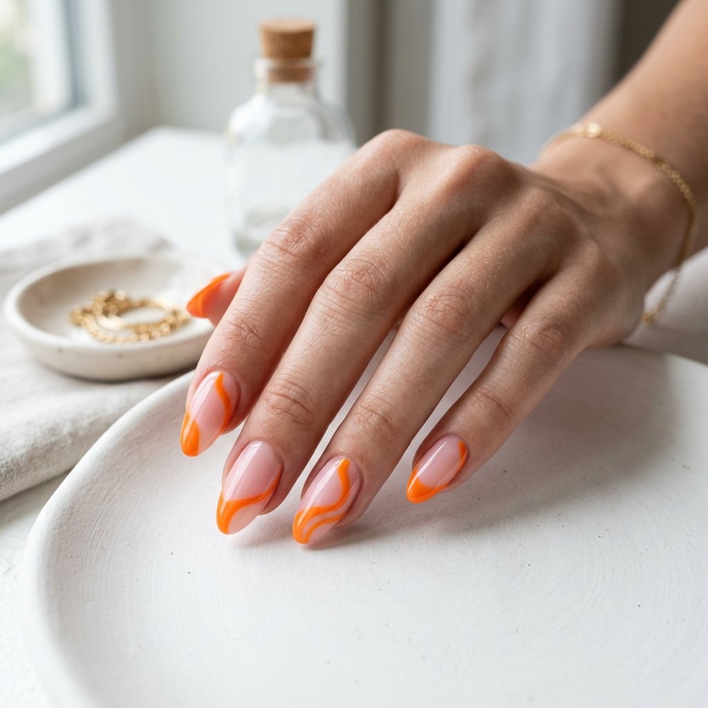 18 Orange French Nails Revealing A Chic Twist On A Classic Look 16 Abstract Orange French Nails