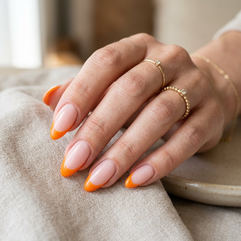 Orange French Tip Almond Nails