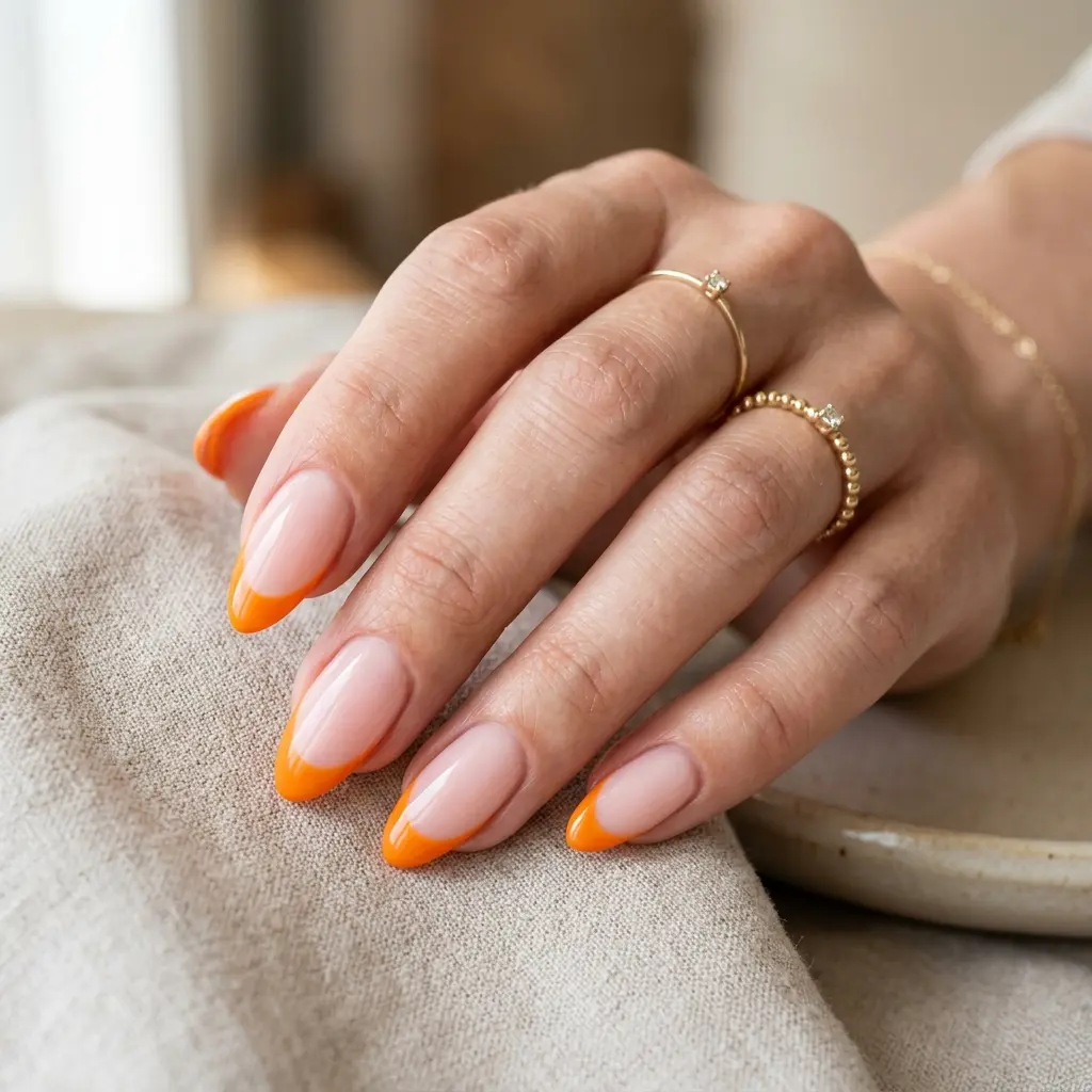 Orange French Tip Almond Nails