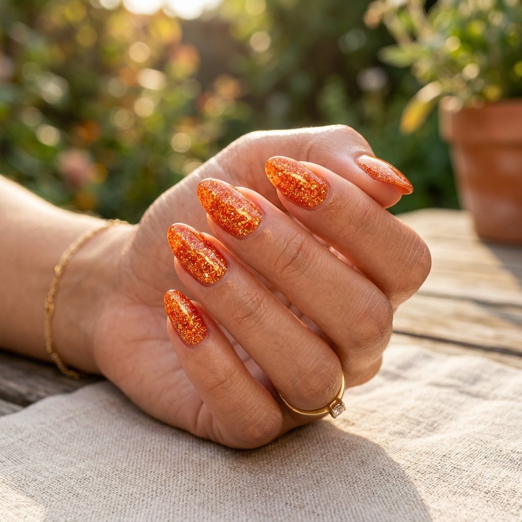 Orange Glitter Nails