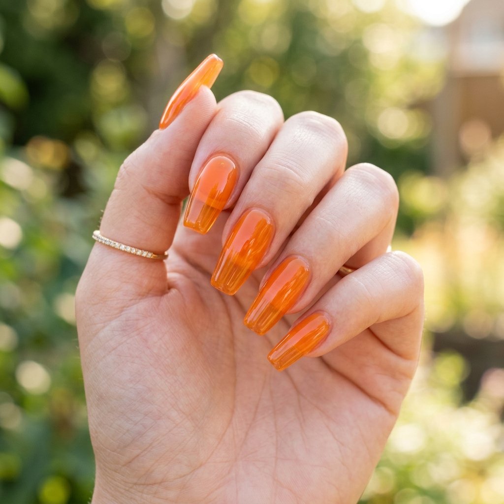 Orange Jelly Acrylic Nails