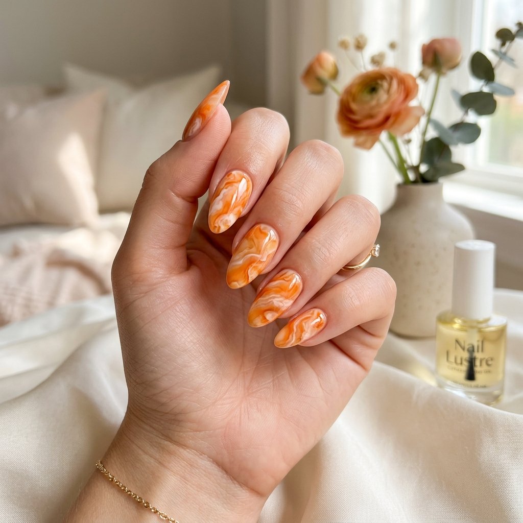 Orange Marble Nails