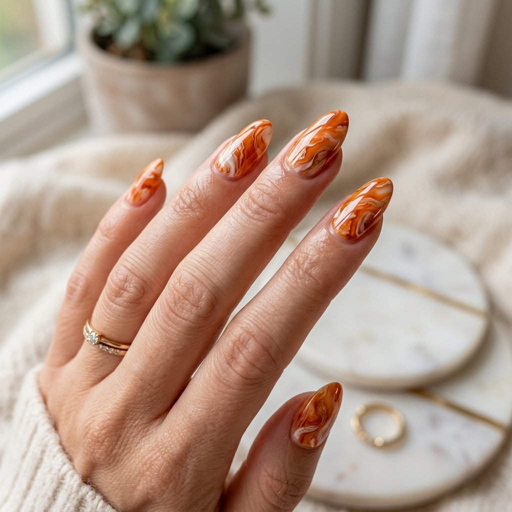 Orange Marble Nails
