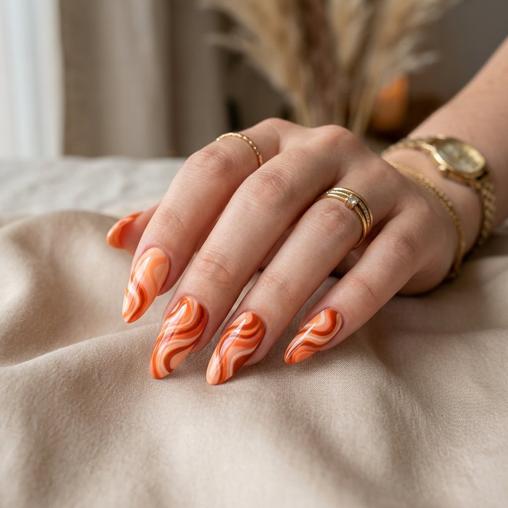 Orange Swirl Nails