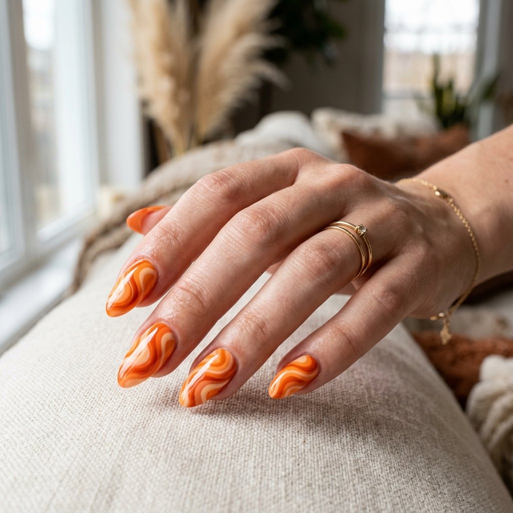 Orange Swirl Nails