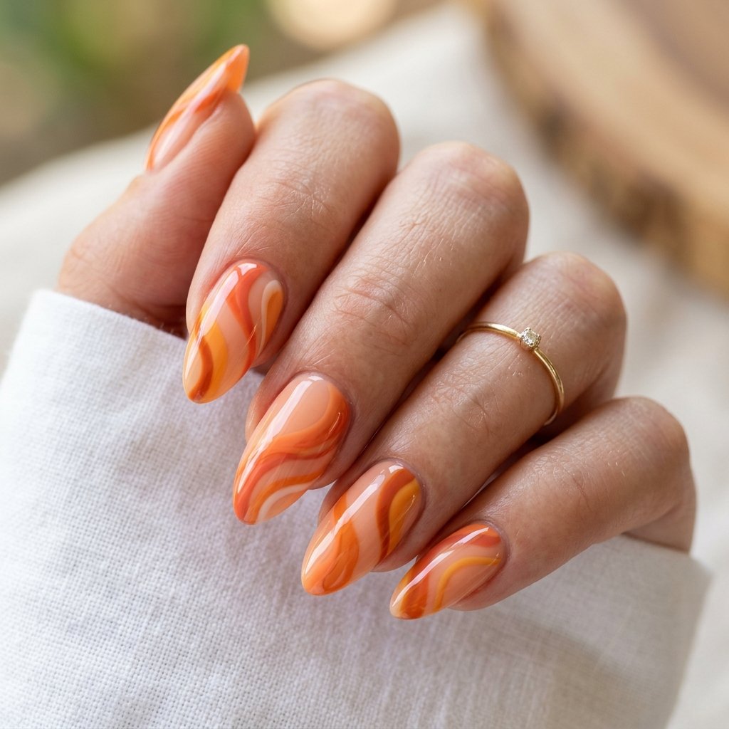 Orange Abstract Almond Nails