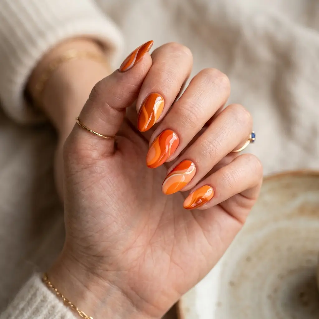 Orange Abstract Nails
