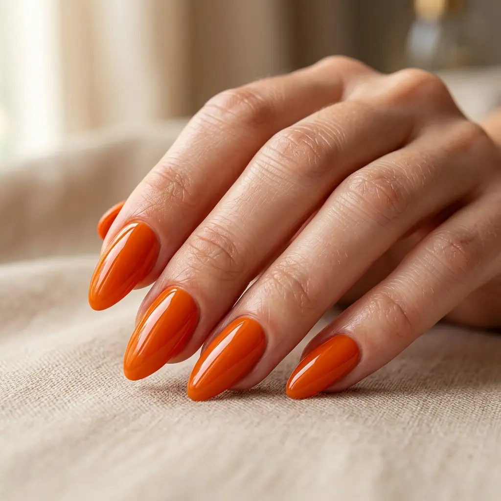 Classic Glossy Orange Almond Nails