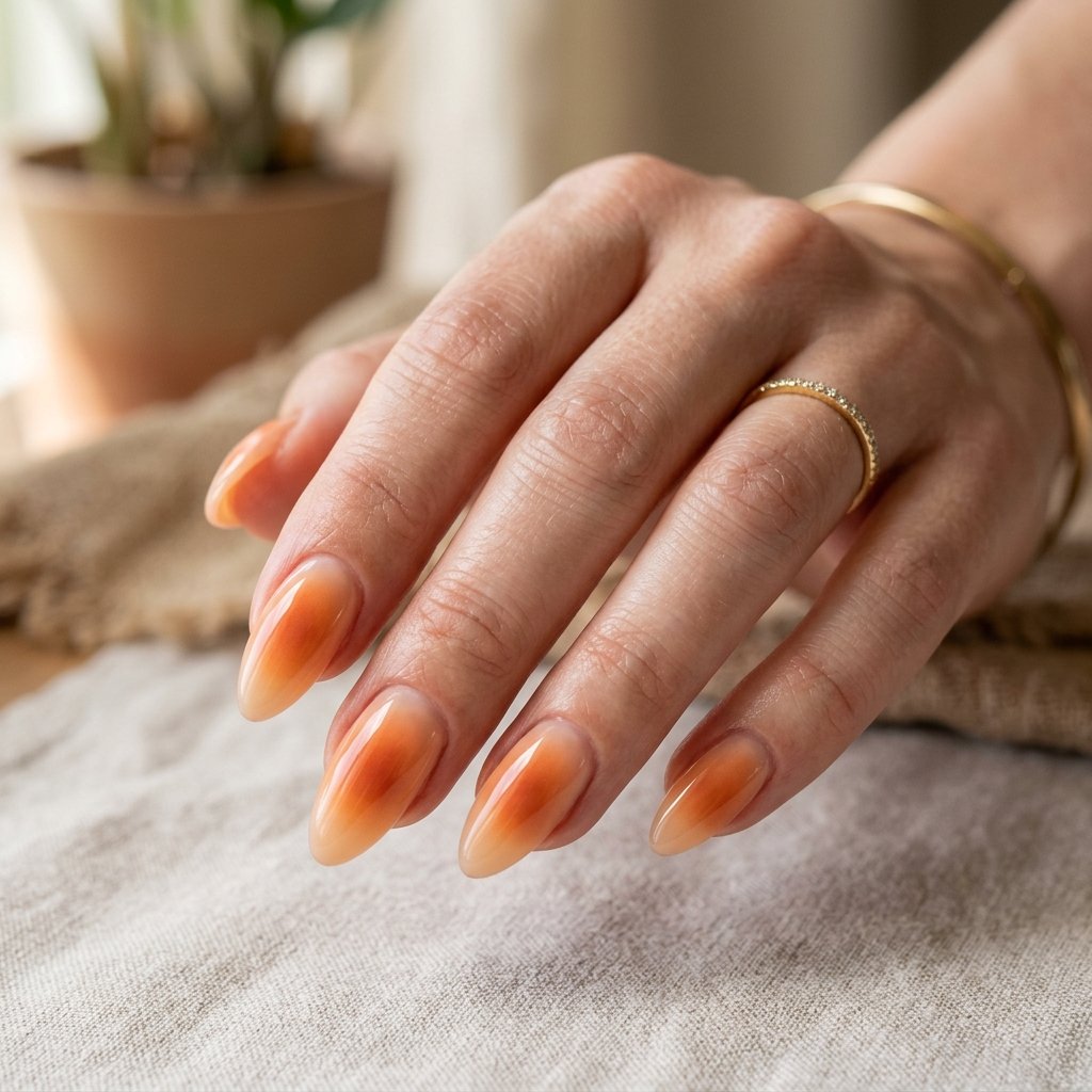 Orange Aura Almond Nails