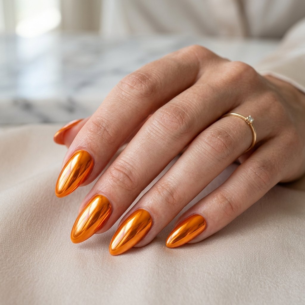 Orange Chrome Nails