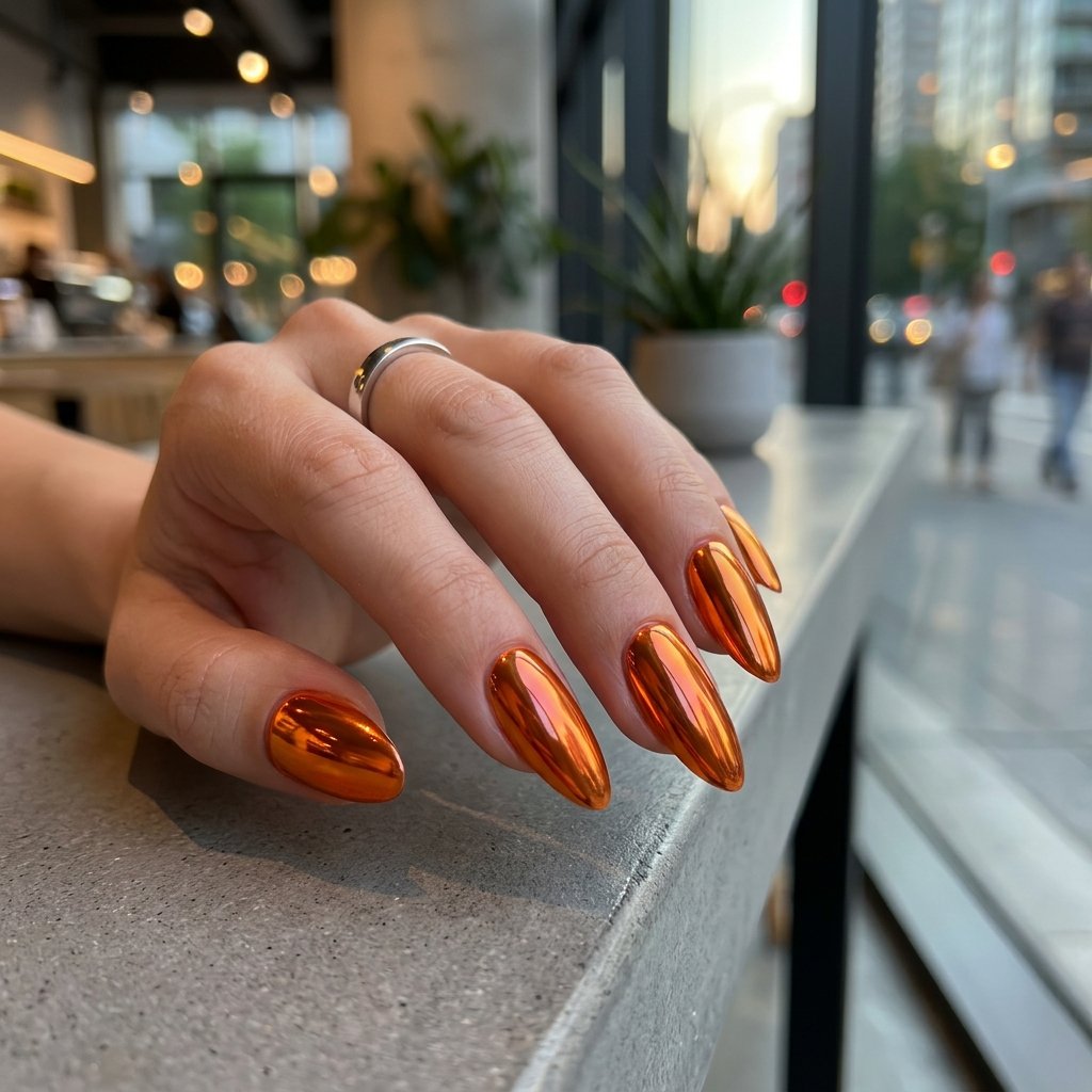 Orange Chrome Nails