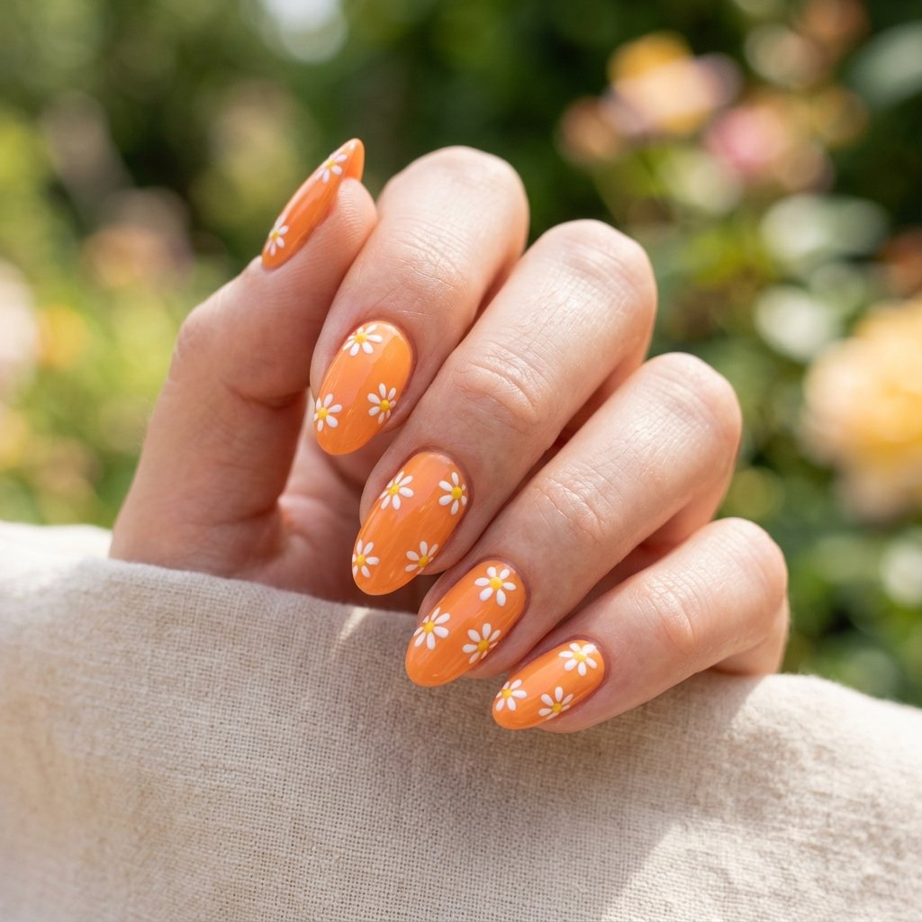 Orange Daisy Nails