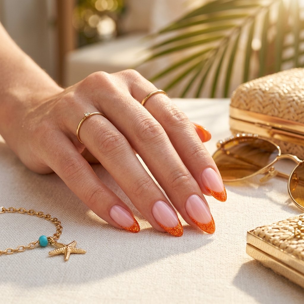 18 Orange French Nails Revealing A Chic Twist On A Classic Look 6 Orange Glitter French Nails