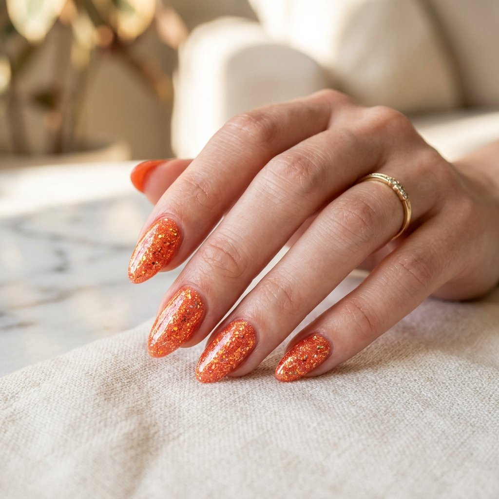 Orange Glitter Nails