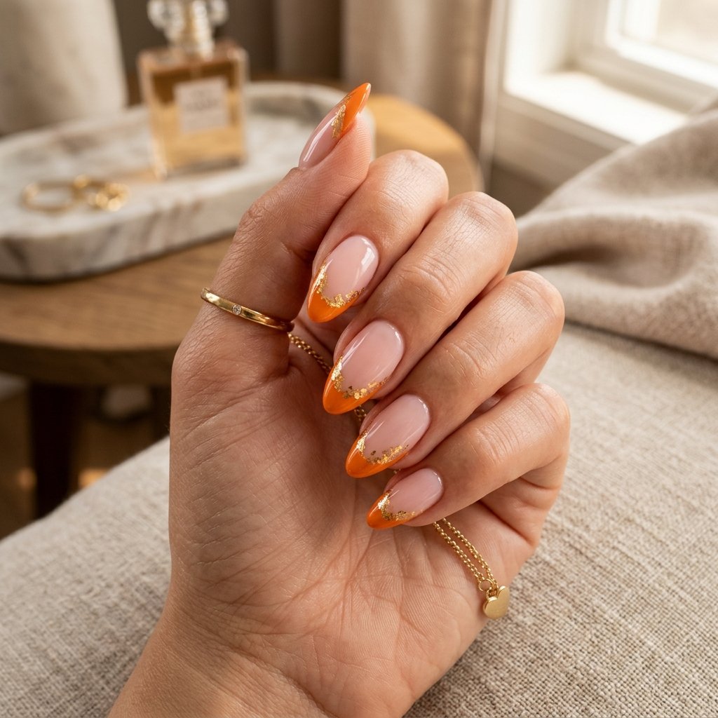 18 Orange French Nails Revealing A Chic Twist On A Classic Look 11 Orange And Gold French Nails