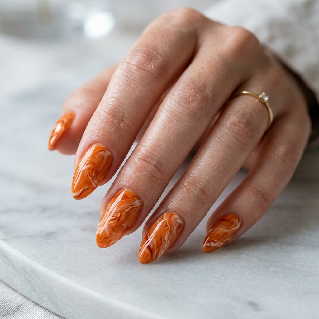 Orange Marble Nails