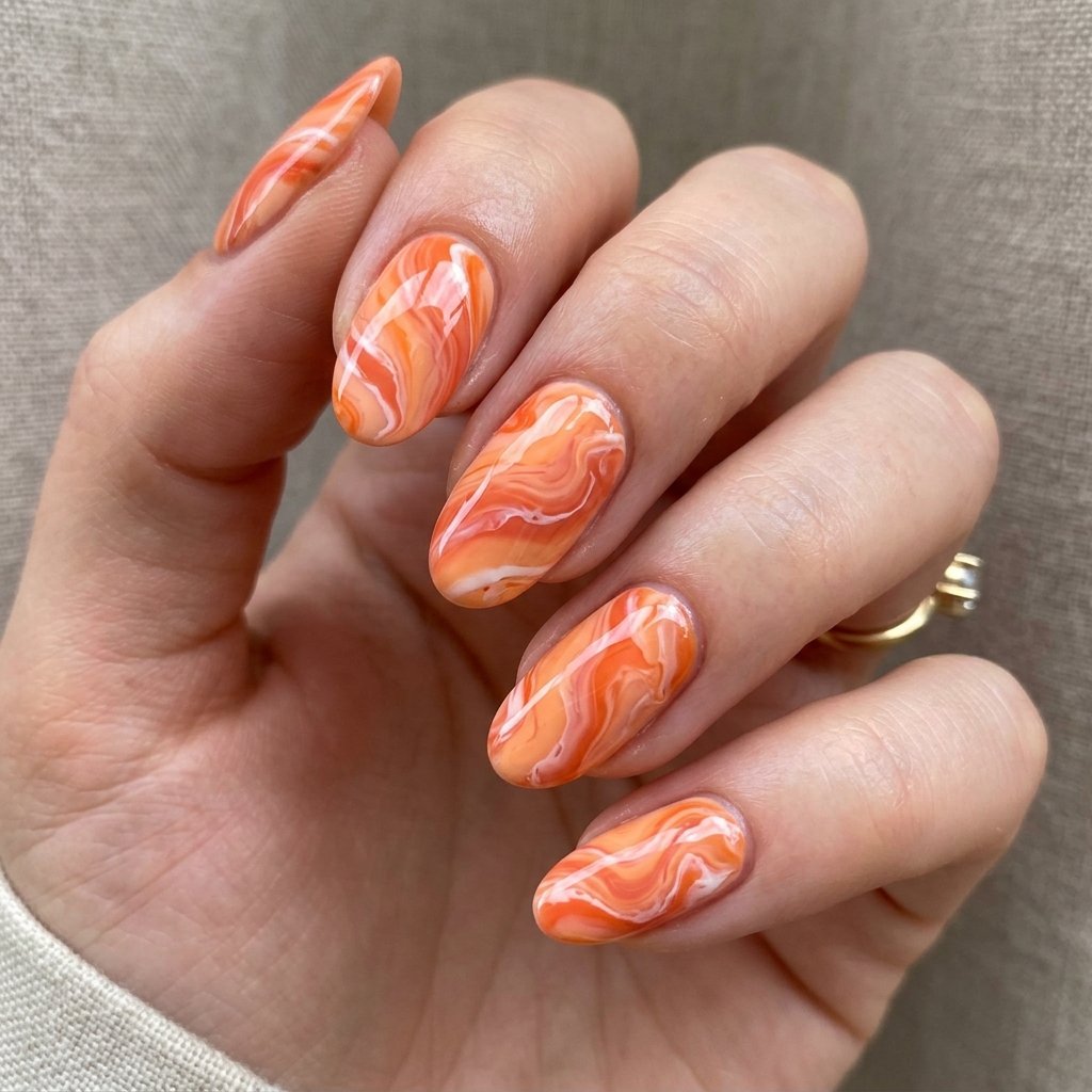 Orange Marble Nails