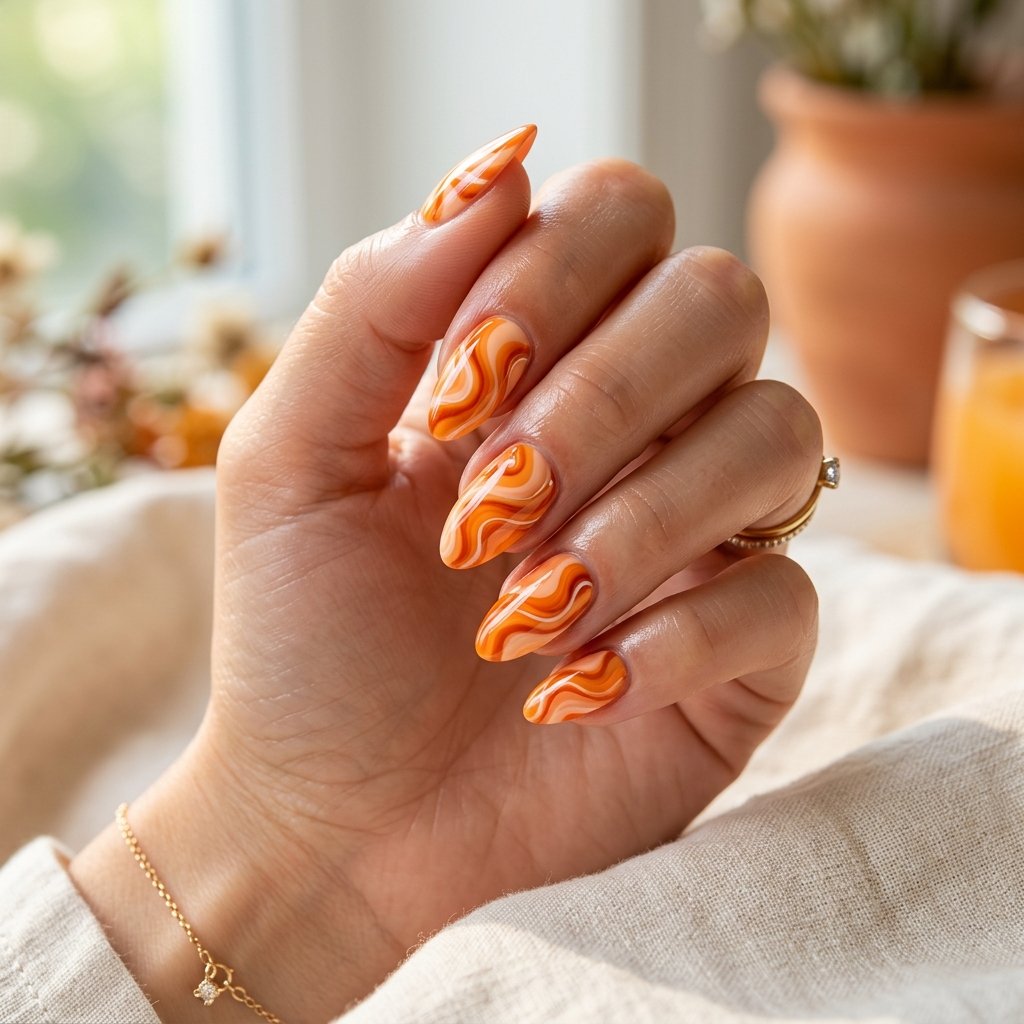 Orange Swirl Nails