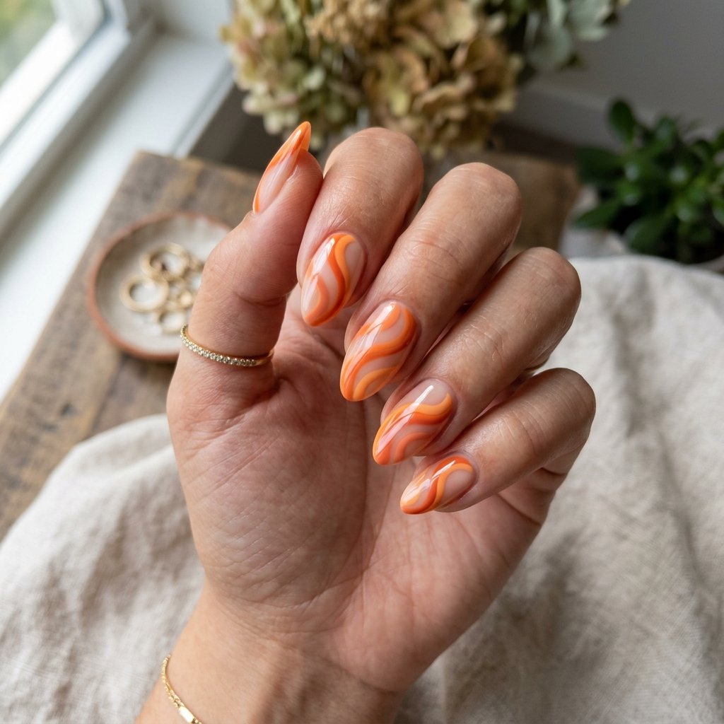 Orange Swirl Nails