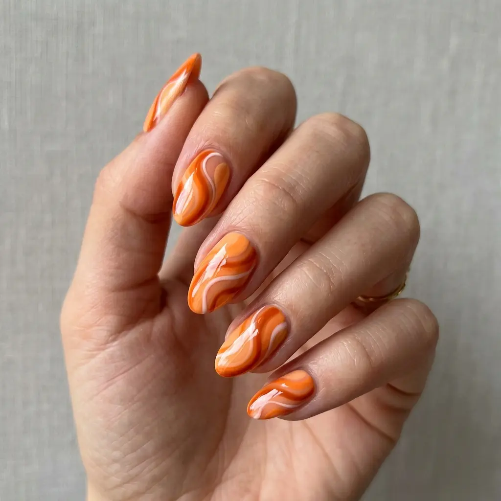Orange Swirl Nails