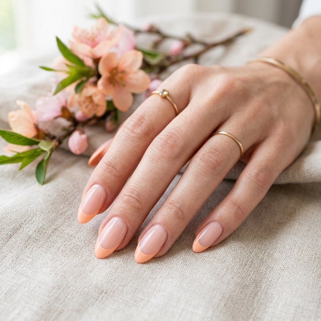 18 Orange French Nails Revealing A Chic Twist On A Classic Look 3 Soft Peach French Nails