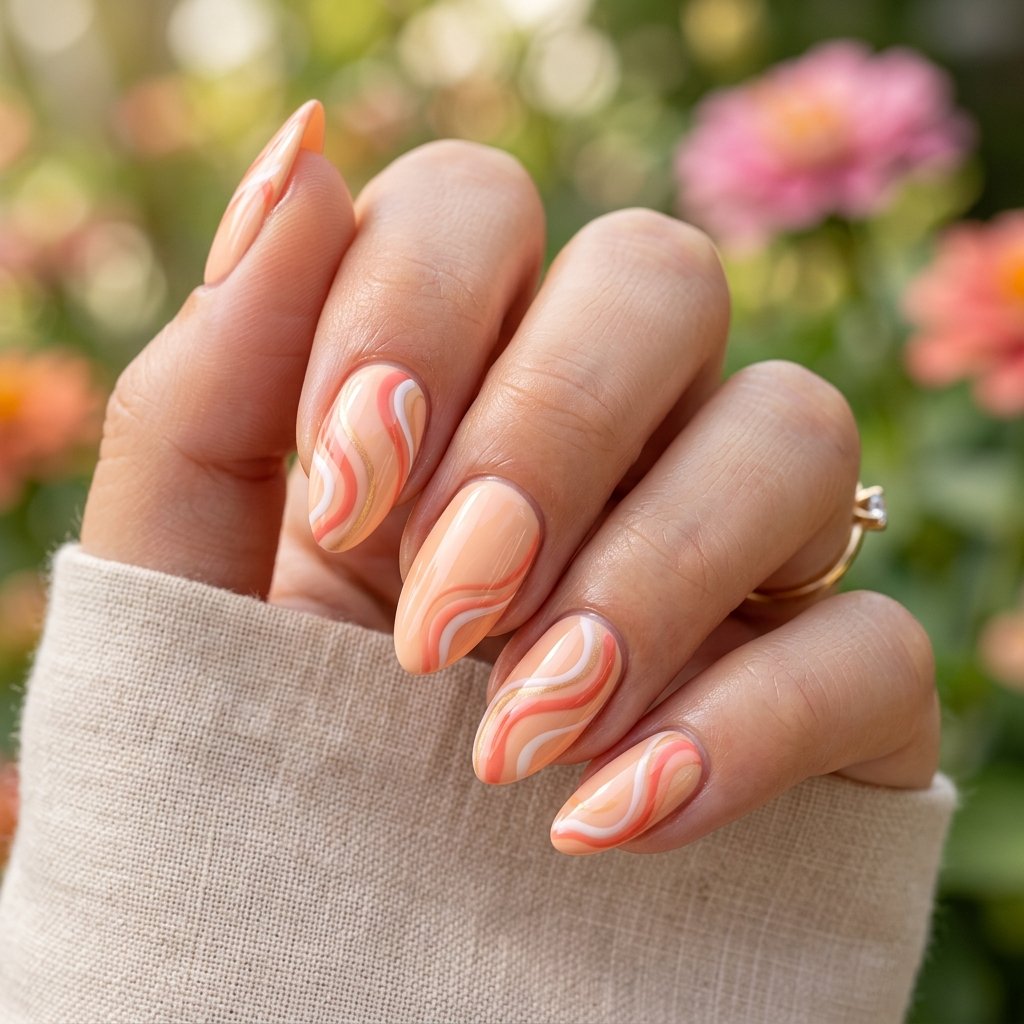 Peachy Swirl Nails