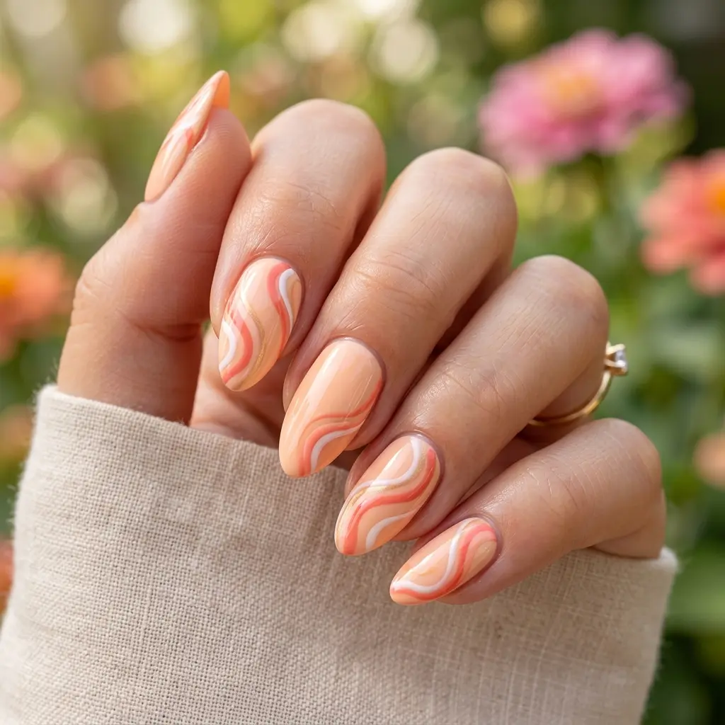 Peachy Swirl Nails