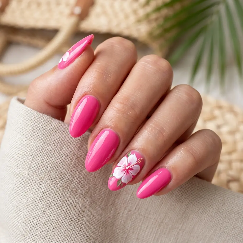 Pink Hibiscus Nails