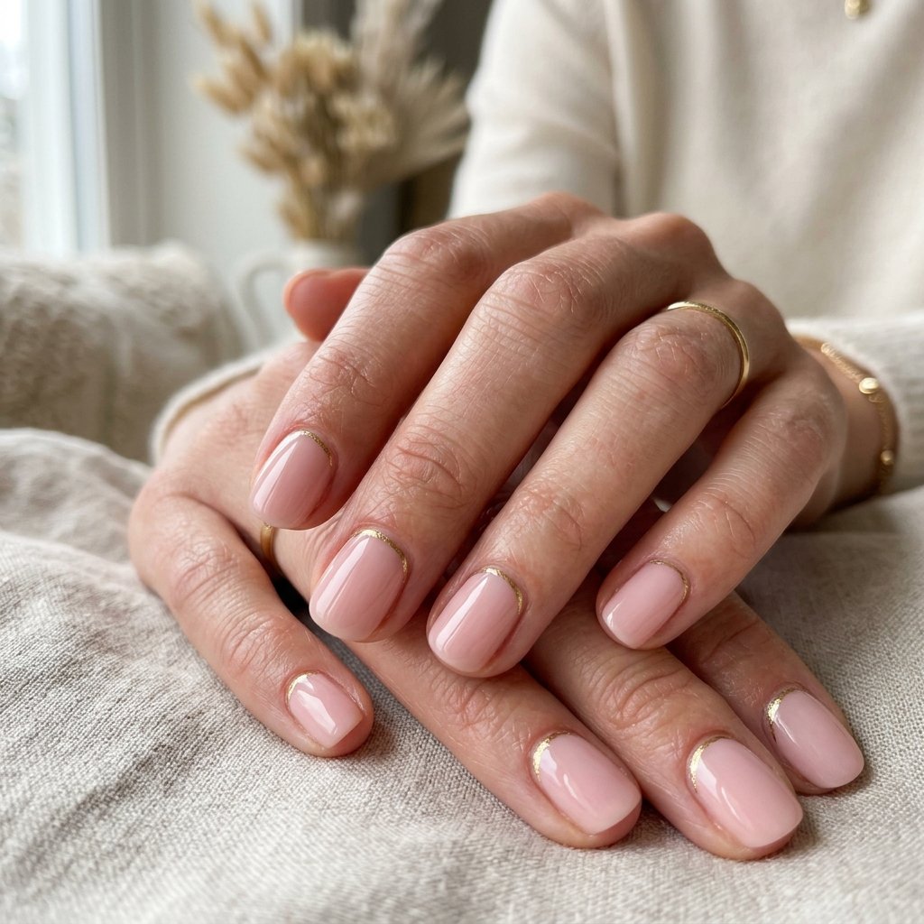 Blush Pink with Fine Gold Cuticle Line