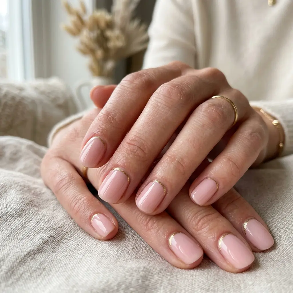 Blush Pink with Fine Gold Cuticle Line