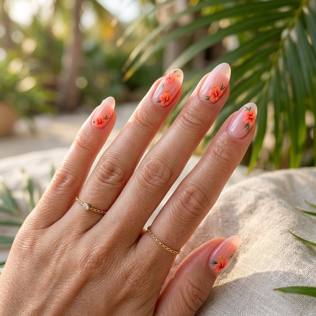 Glazed Pink Base with Hibiscus Detail