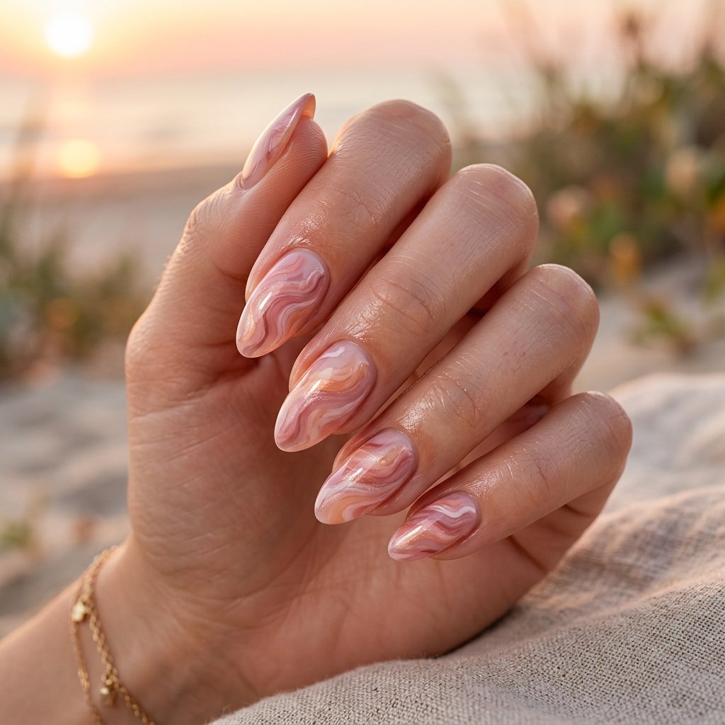 Pink Sunset Swirl Nails