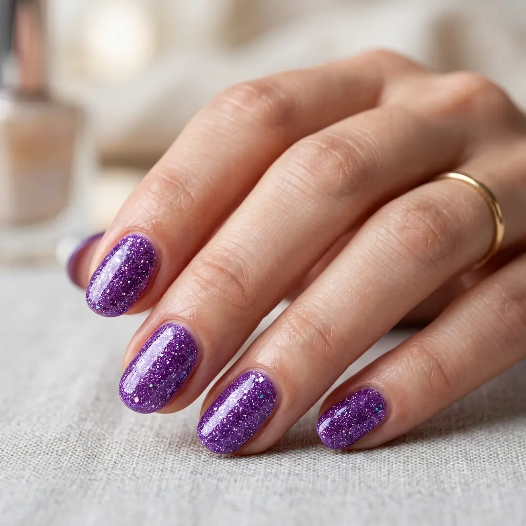 Purple Glitter Nails