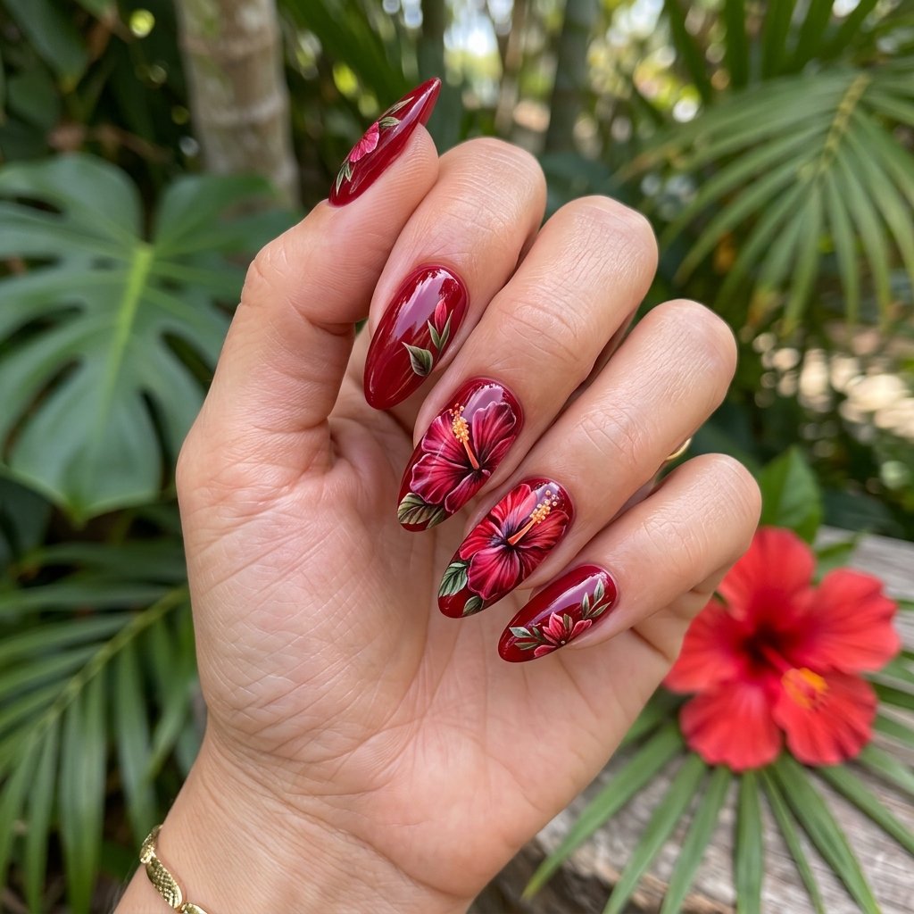 Red Hibiscus with Detailed Petal Shading