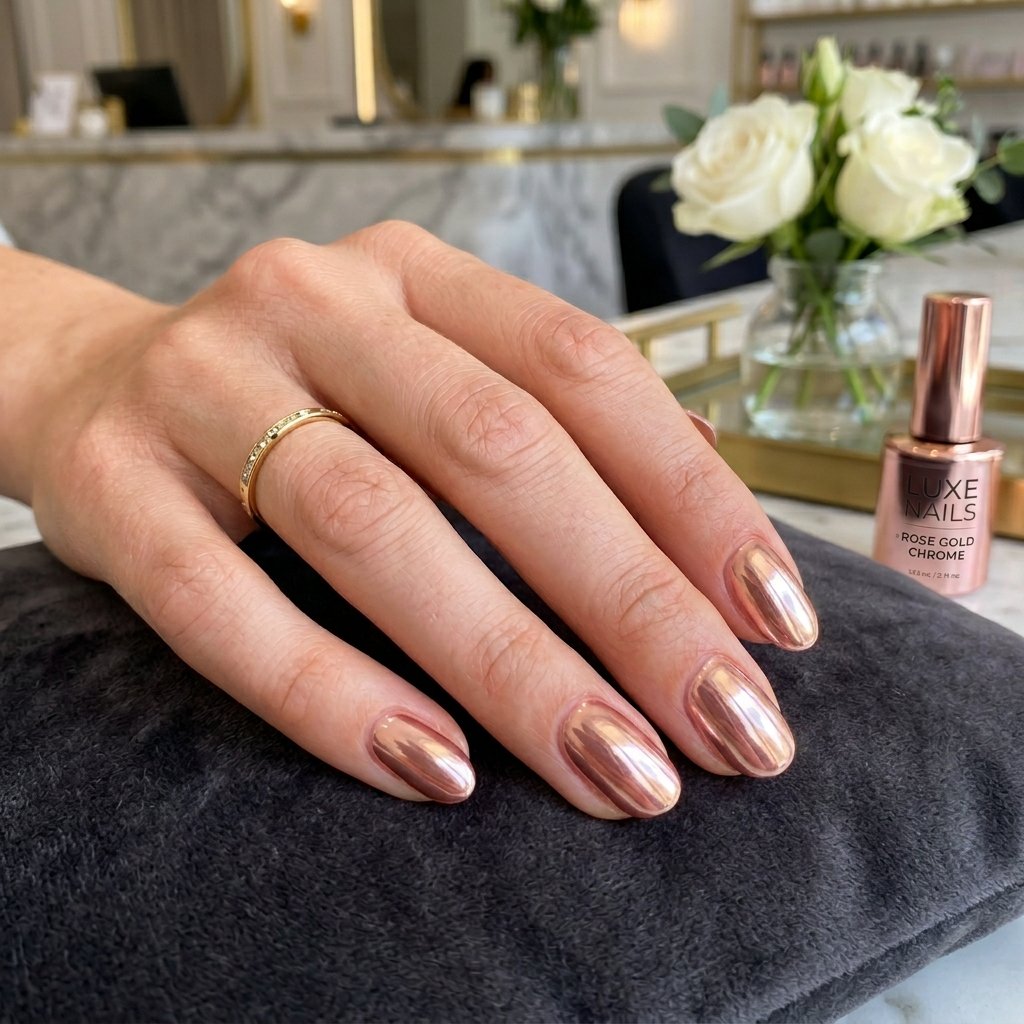 Rose Gold Chrome Short Oval Nails