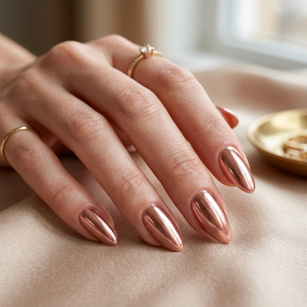 Rosy Bronze Chrome Nails