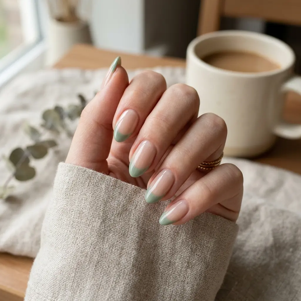 Sage Green French Tips