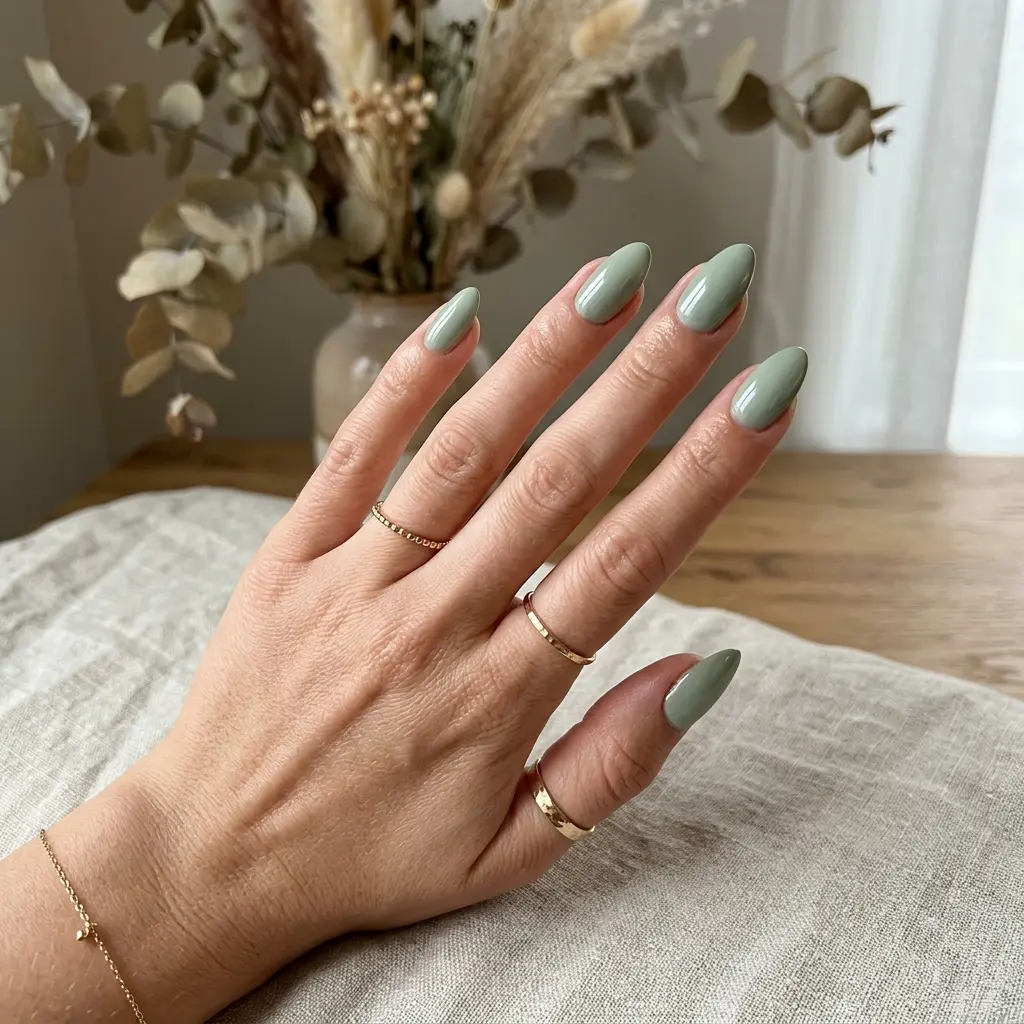 Sage Green Almond Nails