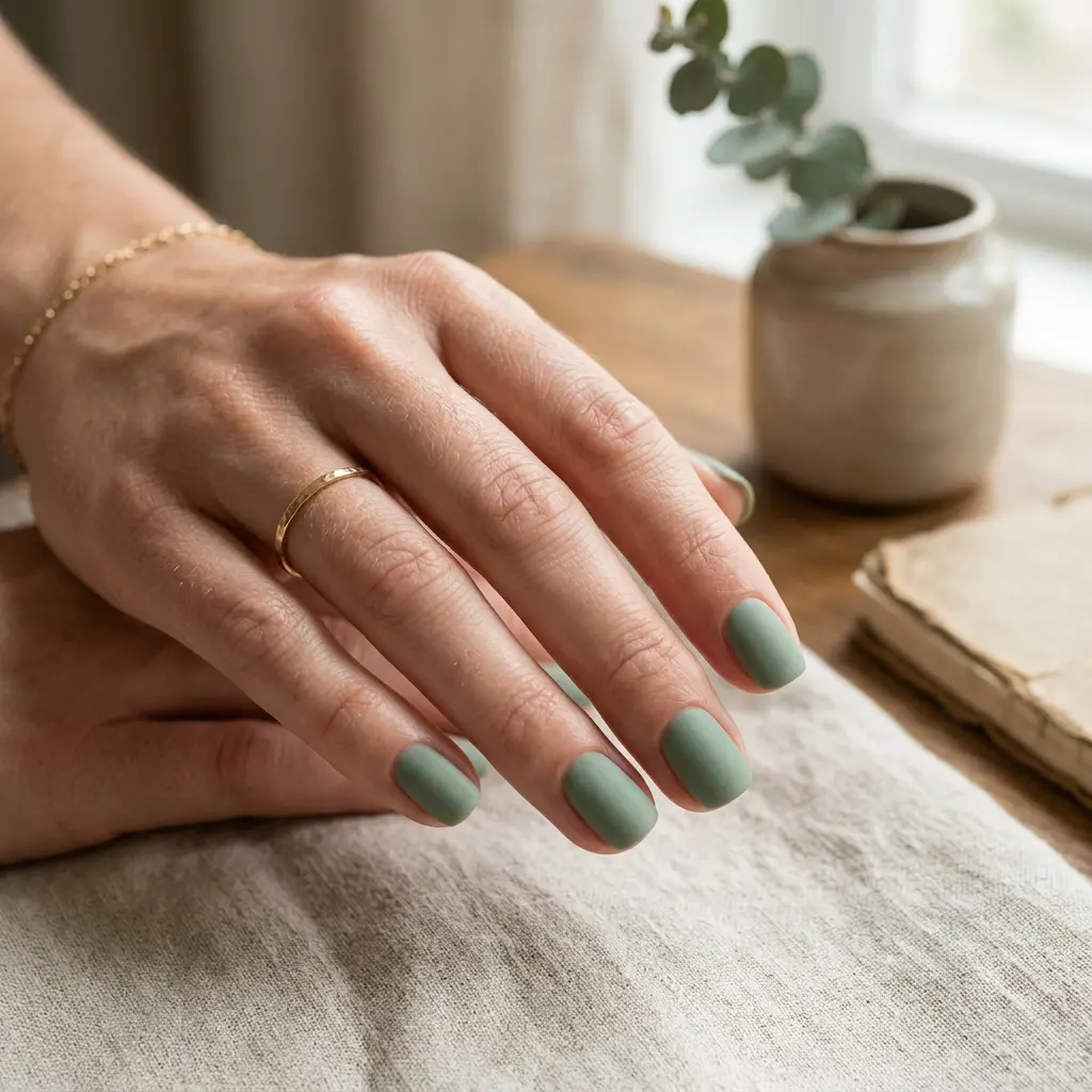 Soft Sage Green Matte Short Nails