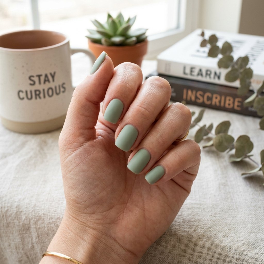 Soft Sage Green Matte Short Nails