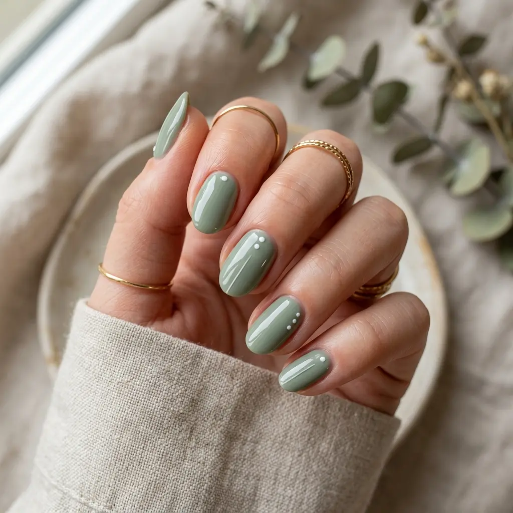 23 Early Fall August Nails You'll Want to Wear Before Everyone Else 11 Sage Green Minimal Nails
