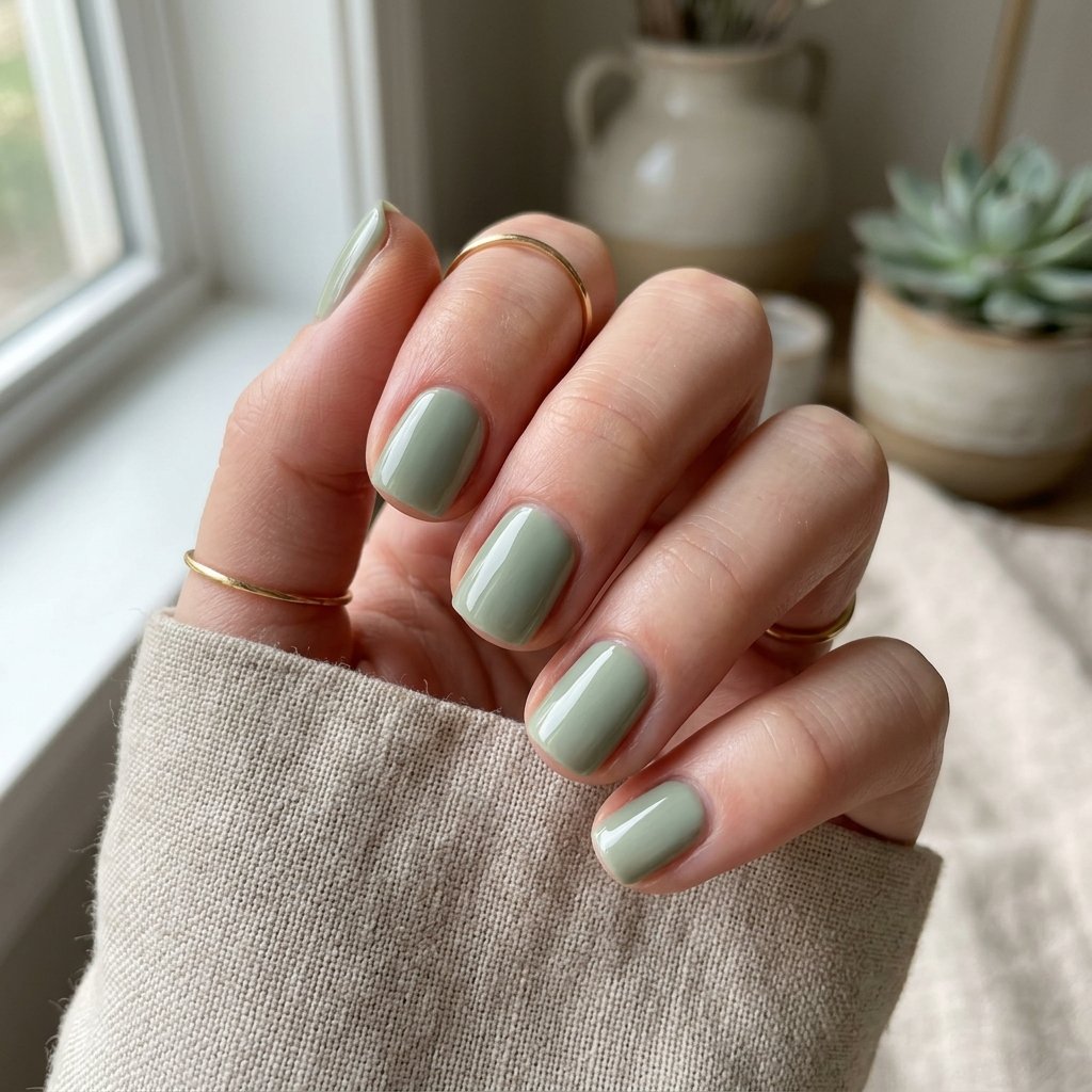 Sage Green Minimal Nails