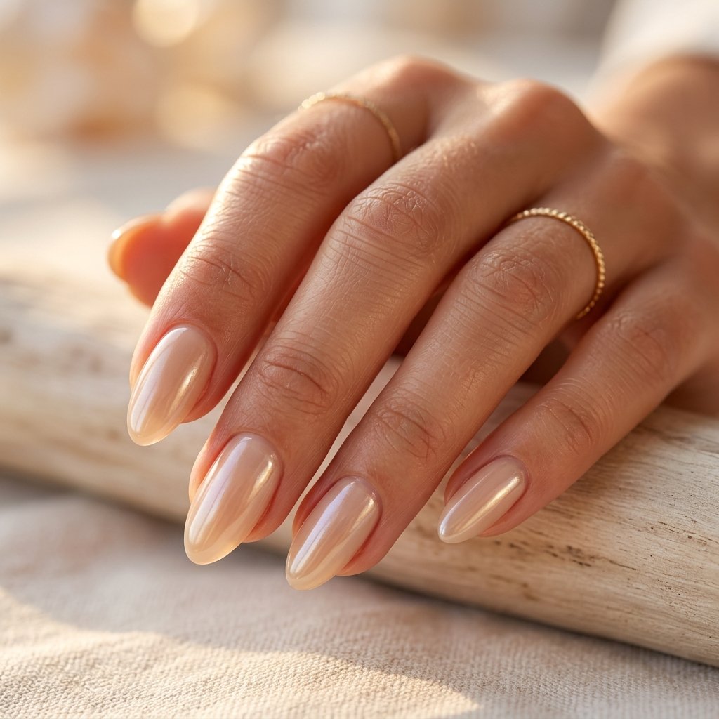 Sheer Sandy Beige Glazed Nails