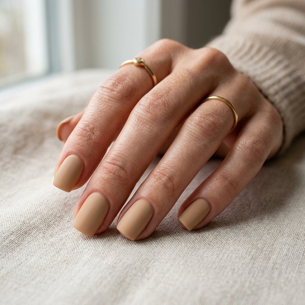 Sandy Beige Matte Short Square Nails