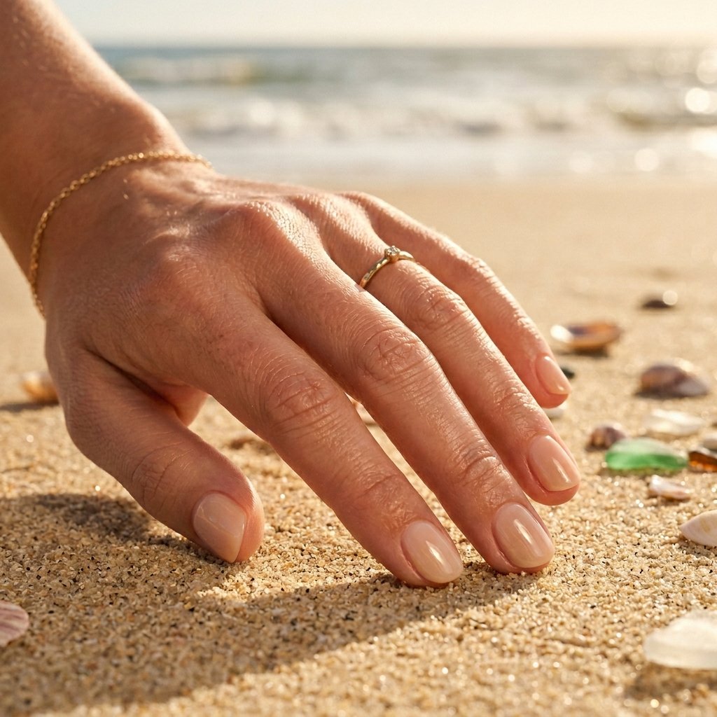 Sandy Cream Glazed Short Nails