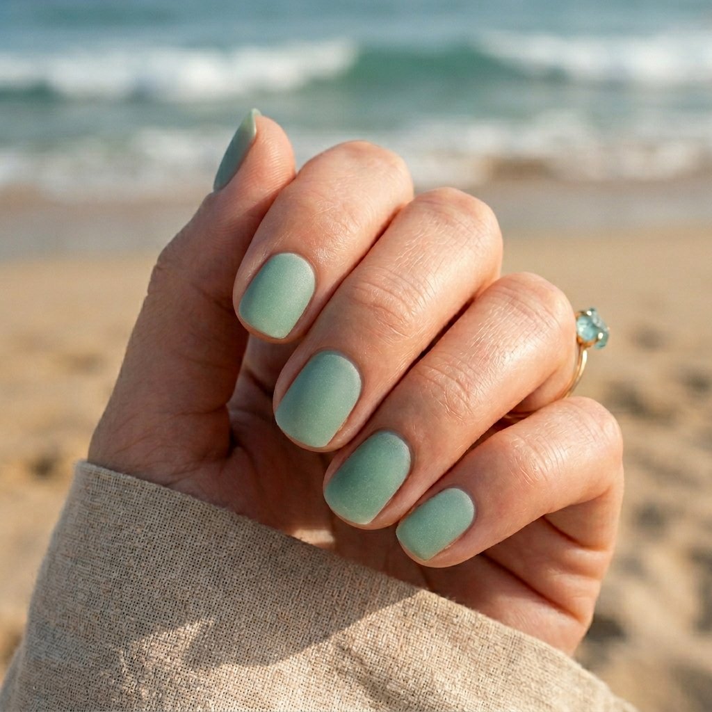 Sea Glass Green Short Oval Nails